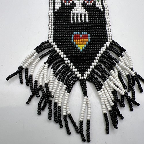 Vintage Native American Zuni Black Beaded Necktie Eagle Neck Pendant - Picture 2 of 5