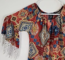 Win Win Womens Red Lace Half Sleeve Tunic Womens, Size S/M