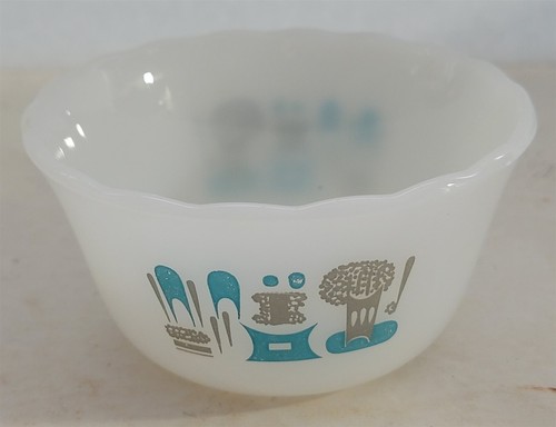 Vintage MCM Royal China Blue Heaven Weiß Milchglas Auflaufförmchen Pudding Dessert Tasse - Bild 3 von 7