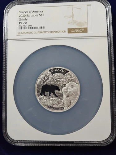 🌟 2020 Barbados Shapes of America 1 Oz Silver Proof-like Grizzly Coin NGC PL70