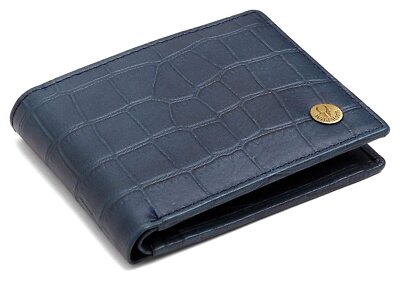 RFID Protected Genuine Leather Wallet for Men Croco Blue Gift Item
