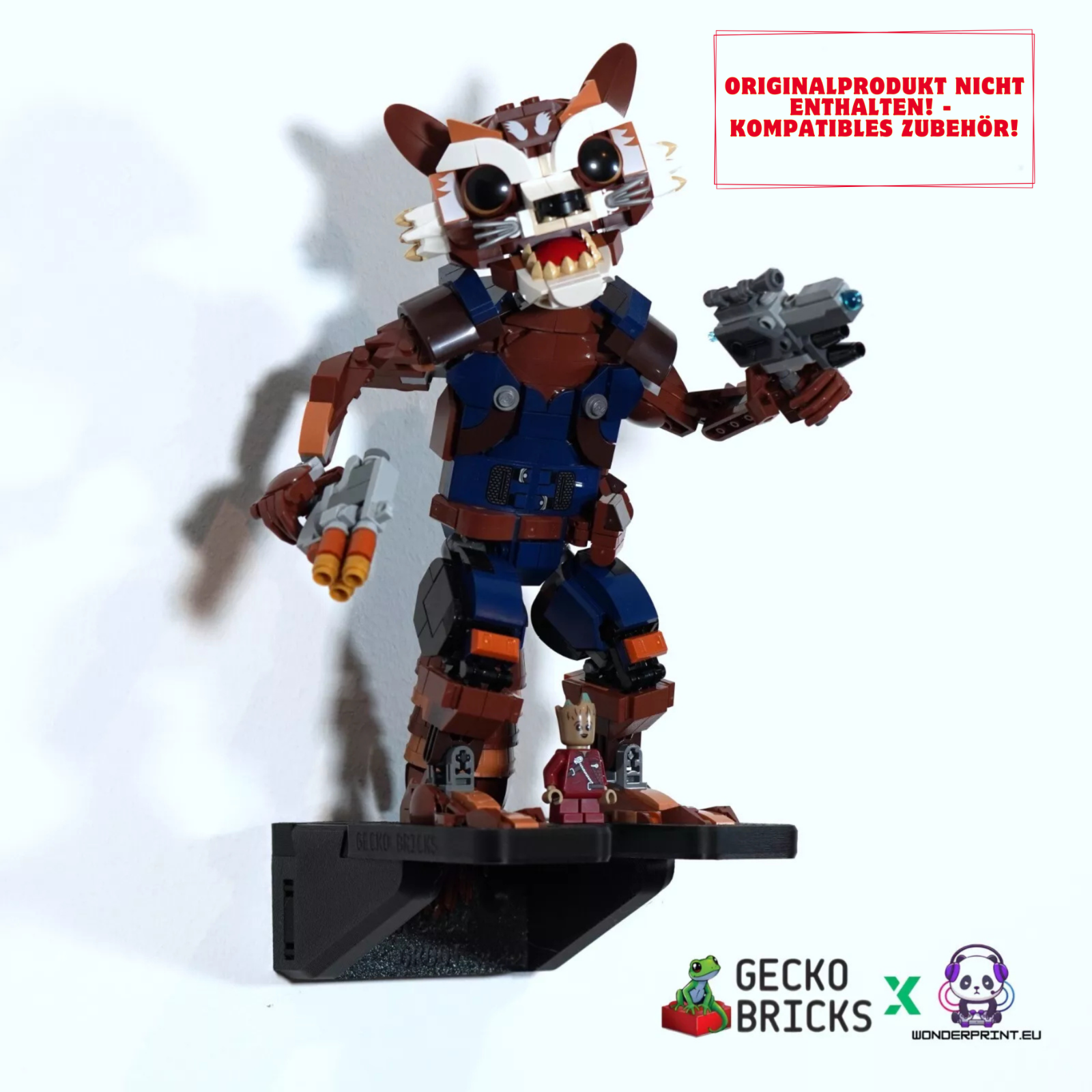 Halterung Halter passend für LEGO® Marvel Super Heroes Rocket & Baby Groot 76282