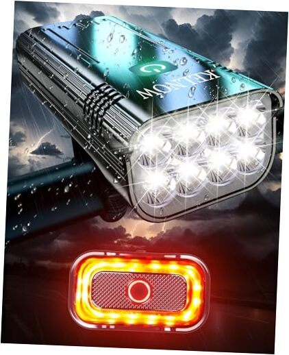 Bike Lights for Night Riding, 10000mah Bike 10000mah Headlight+Smart Taillight