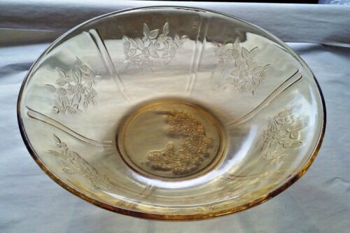 Depression Glass Cabbage Rose of Sharon Amber Serving bowl 8.5" diameter Family - Picture 1 of 11