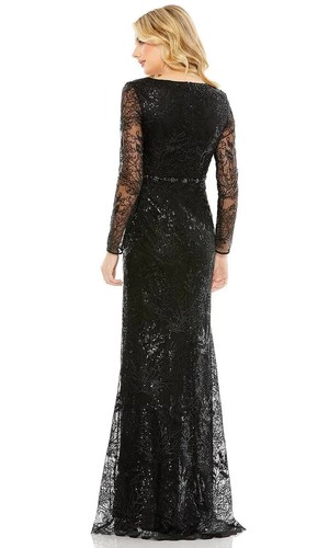 Mac Duggal Black Embellished Long Sleeve V-Neck Gown Size 6 $498 - Picture 2 of 3