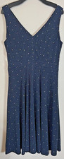 Ann Taylor Women's Size 10 V-Neck A-Line Dress Dark Blue with Small Polka Dots