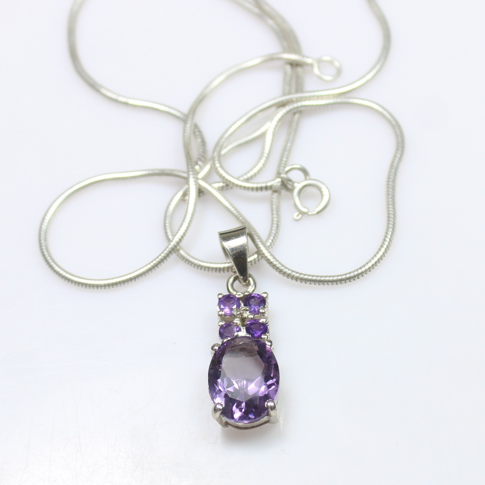 Amethyst Sterling Silver Pendant with Snake Chain