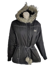 Womens Everlast Size Uk 12 Black Faux Fur Hood Padded Parka Coat Jacket Winter