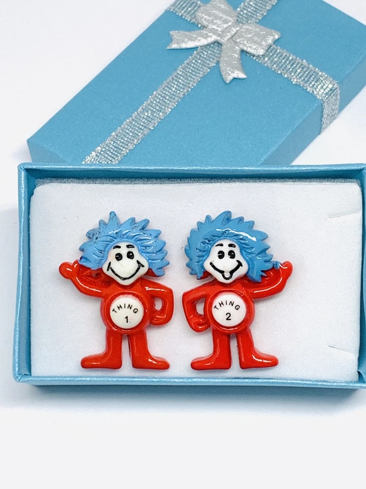 Gemelos de resina Thing 1 & Thing 2 palancas plateadas, ¡en caja de regalo! Foto 2 de 4