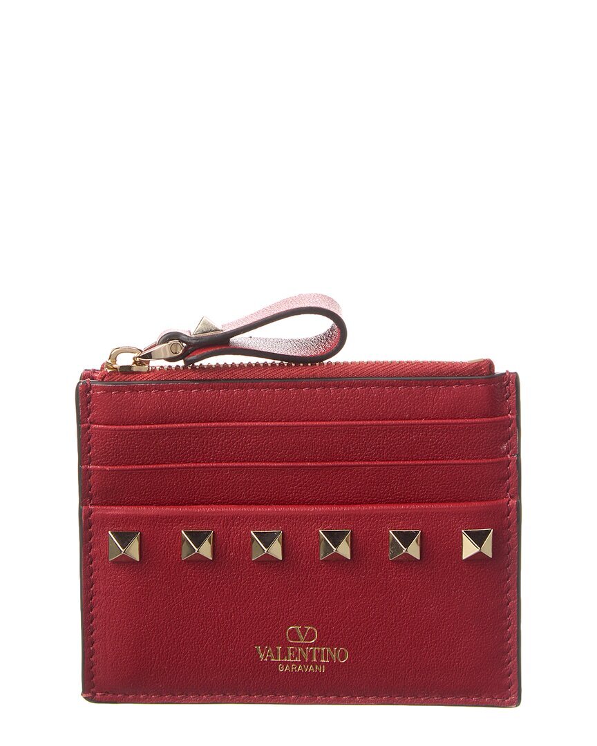 Кожаный держатель для карт Valentino Rockstud Женский красный