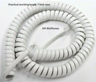 Bright White 12Ft Big-Button Phone Handset Cord Generic 4P4C RJ9 Curly Coil