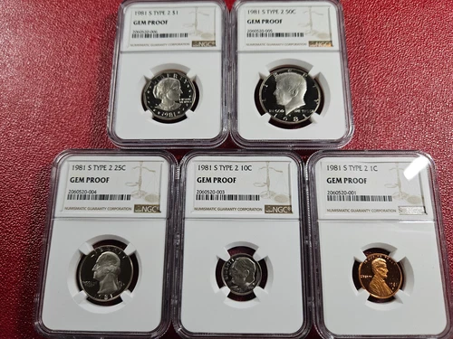 🌟 1981-S Type 2 Proof Susan B. Anthony Dollar 5-Coin Set NGC GEM PROOF