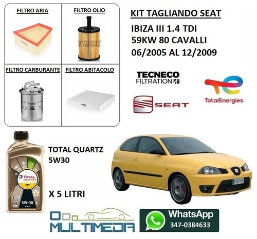 KIT TAGLIANDO FILTRI OLIO CASTROL 5W30 TOYOTA YARIS P13 1.4 D4D 66KW 90CV