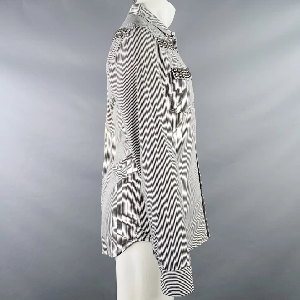 Camisa de manga larga PIERRE BALMAIN talla M plateada negra blanca a rayas de algodón con tachuelas Foto 3 de 4