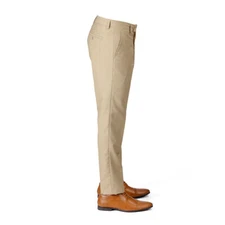 Slim Tailored Fit Solid Beige Tan Mens Dress Slacks Pants Flat Front By AZAR MAN