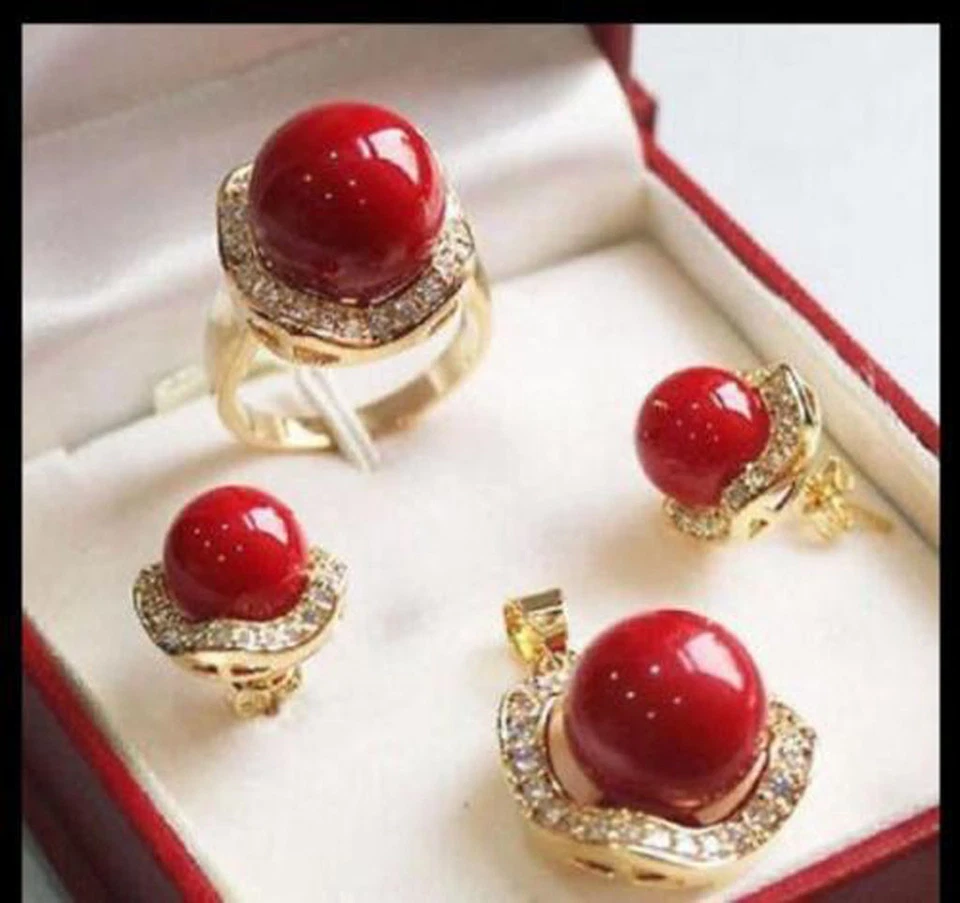 10mm 14mm Color South Sea Shell Pearl/Jade Earring Ring Necklace Pendant A Set - Image 3 of 4