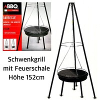 Xxl Schwenkgrill Bbq 152Cm Feuerschale Dreibein HöHenverstellbar Grill Rund 52Cm