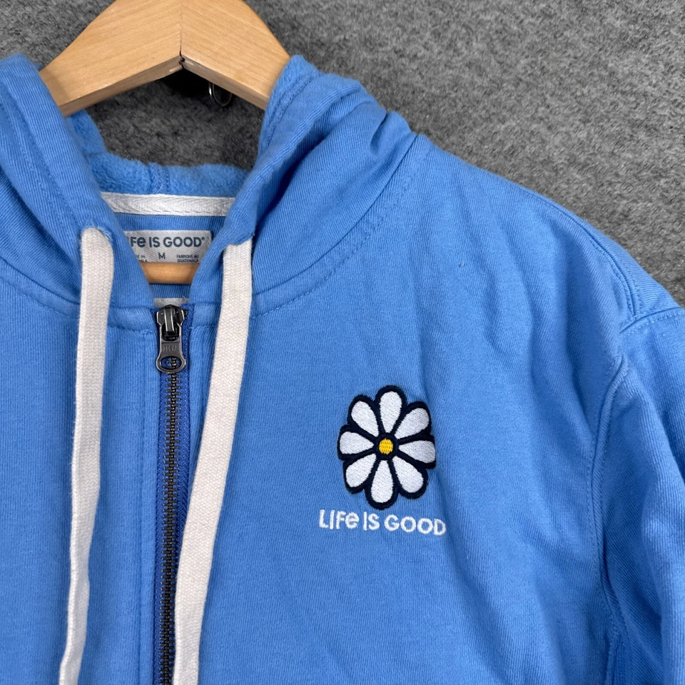 Life is Good Sudadera con Capucha Mujer Mediana M Azul Cremallera Completa Margarita Floral Logo Chaqueta Foto 2 de 4