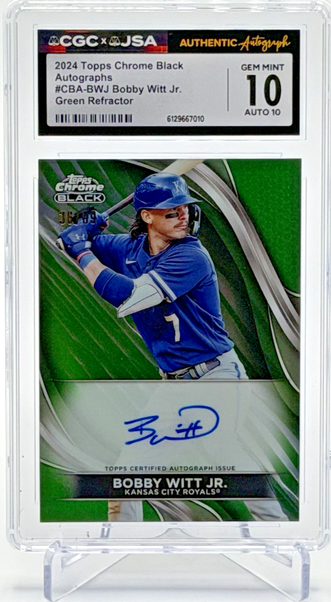 2024 Topps Chrome Black Bobby Witt Jr Auto Green Refractor /99 CGC 