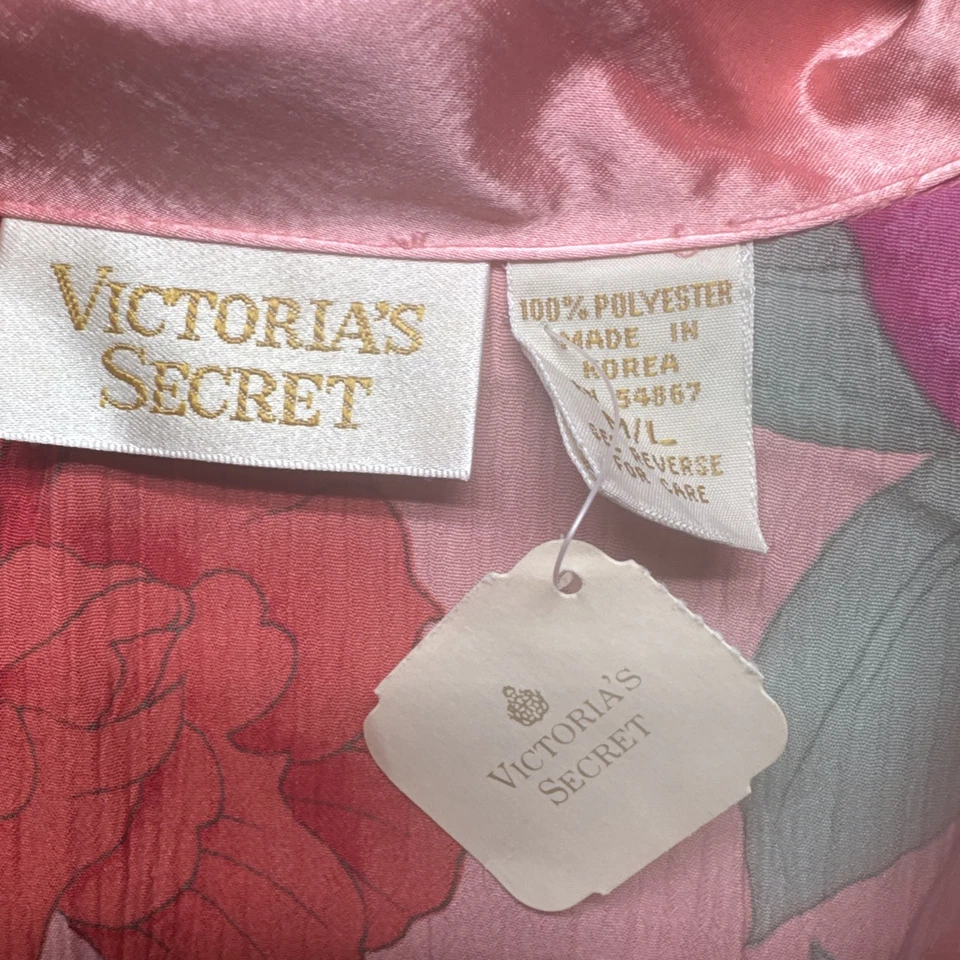 Victoria's Secret золотой этикетки розовый цветочный PJ рубашка M/L атласный верхний запас 90-х - Изображение 3 из 4