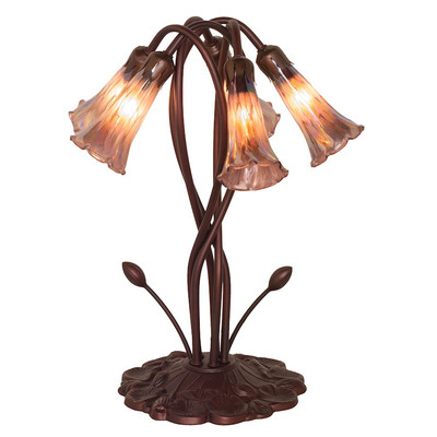 Meyda Lighting 17''H Purple Tiffany Pond Lily 5Lt Accent Lamp, Purple/MBZ - 15902