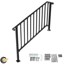 Black Handrail Picket Fit 4 or 5 Step Stair Railing Hand Rail for Outdoor Garden