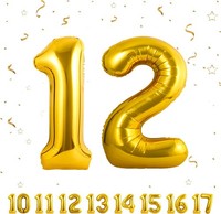 Geburtstag Zahlen Luftballon 12 Jahre | Gold Folienballon 12 XXL -Riesen