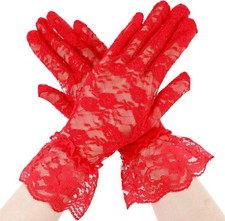 Black Lace Gloves For Women - Elegant Short Lace Tea Party Wrist Length Floral S