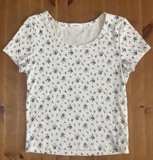 Gap teen White Blue Floral Ribbed Short Sleeve Top Girls Size 14-16