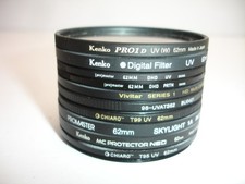 Lot of 10 62mm size lens filters Skylight, UV, Protector AS IS filter 5338f
