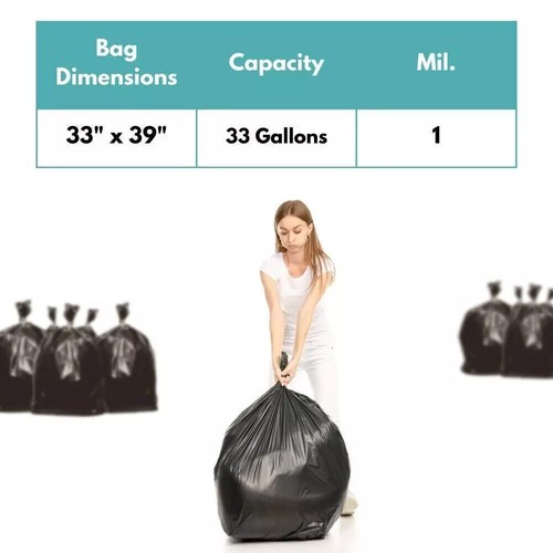 100-200 Black 33" x 39" LLDPE 1 Mil Trash Can Liner Garbage Bag 33 Gallon - 第 3/6 張圖片