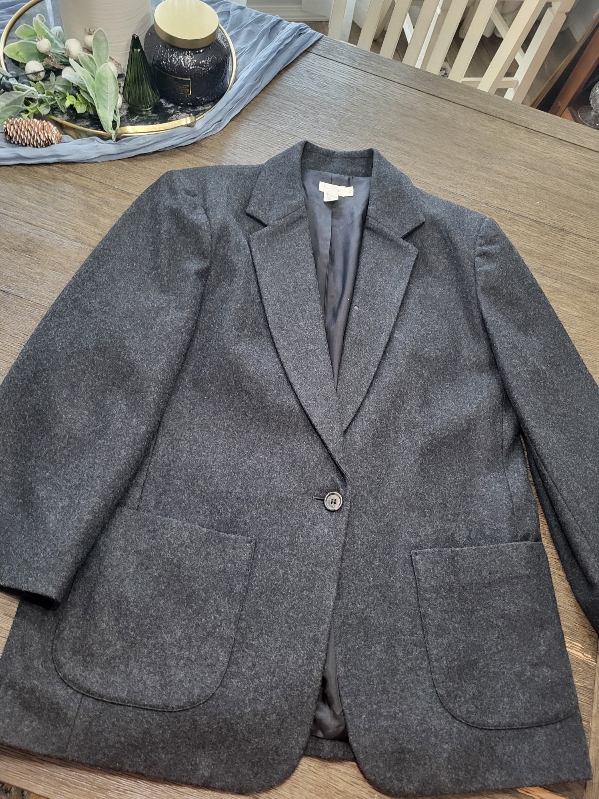 VTG J Crew Womens Wool Blazer Size 14 Long Sleeve Button Pockets Charcoal Gray