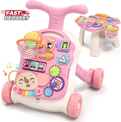 QDRAGON 3 in 1 Baby Walker and Activity Center for Girl, Learning to Walk, Sit t