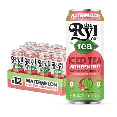 Ryl Iced Tea, Watermelon, Antioxidant Superblend, Zero Sugar, 12 Pack (16oz) 