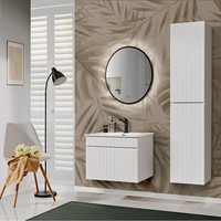 BadezimmermöBel Weiß Matt LED Spiegel Hochschrank Keramik Waschbecken Badezimmer