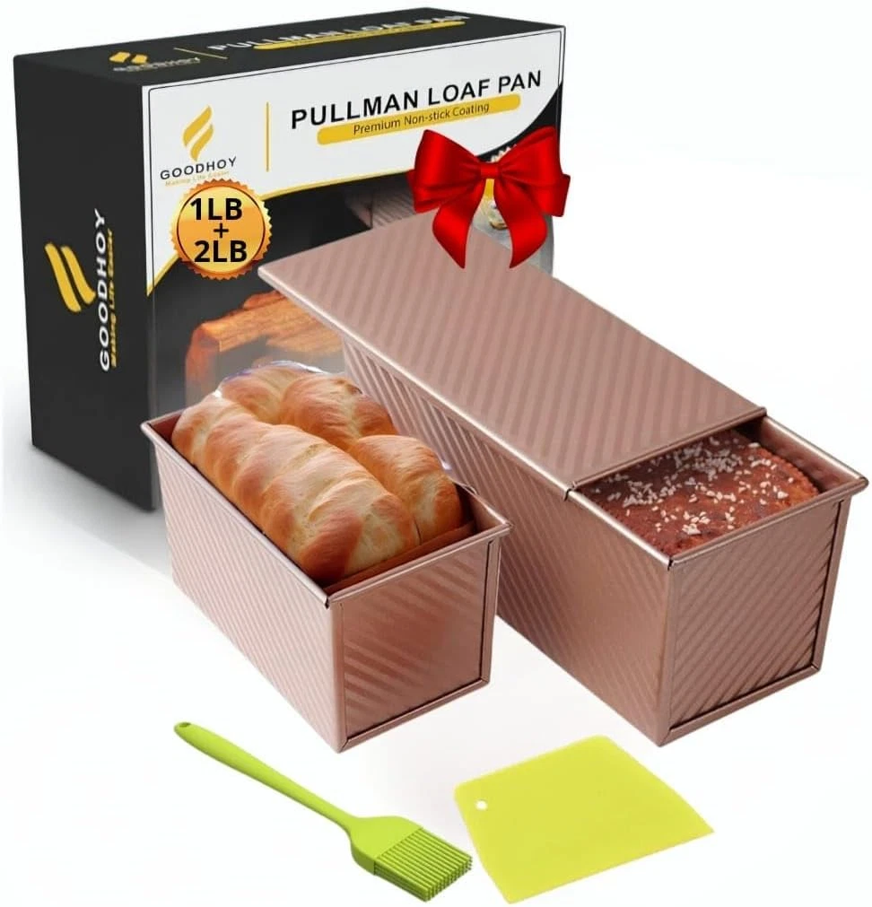 1Lb+2Lb Set Nonstick Pullman Loaf Pan with Lid for Homemade Bread Carbon Steel S