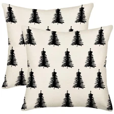 Christmas Pillow Covers 22x22 Set of 2 Black White Christmas Trees Pillowcase...
