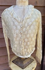 Edwardian Ladies Ivory, Lace Long Sleeved Blouse, Cloth Covered Buttons