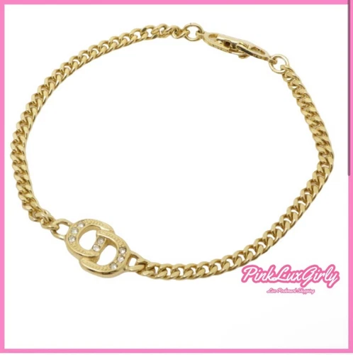 Bracciale Vintage Christian Dior Placcato Oro Logo CD Diamante ✨