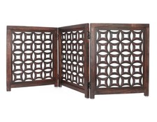 Wooden Foldable Pet Dog Safety Gate -3 Panels 20"Wx24"H- Hand Carved Solid Wo...