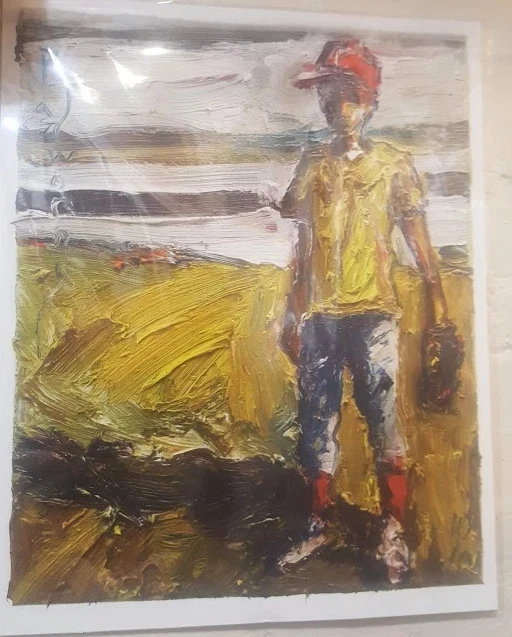 EDICIÓN LIMITADA FIRMADA IMPRESIÓN DE PINTURA AL ÓLEO 16 por 20 pulgadas Baseball Boy Foto 2 de 4