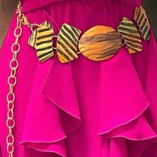 Brushed Metal Copper and Gold Chain Statement Belt Vintage Medallion Up to 36  