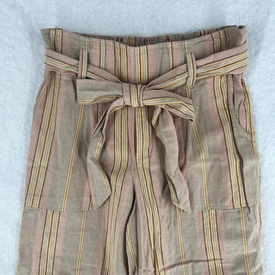 American Eagle Outfitters Bolsa de Papel Pantalones Mujer M Beige Rayas Cinturón Pierna Ancha Foto 2 de 4