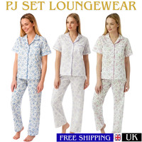 Womens PJS Nighties Loungewear Nightwear Pyjamas Short Sleeve Set Cotton Blend