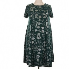 LuLaRoe Womens Dress Size 2XL Carly Elegant Green Silver Floral Foil 2X XXL