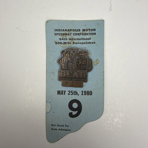 1980 Indy 500 SILVER #6577 Pit Pass Badge w/ BUC #1 - Racing Bear 50th Years