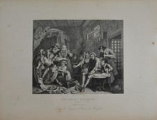 Arte antiguo William Hogarth The Rake's Progress escena prisión grabado 1850