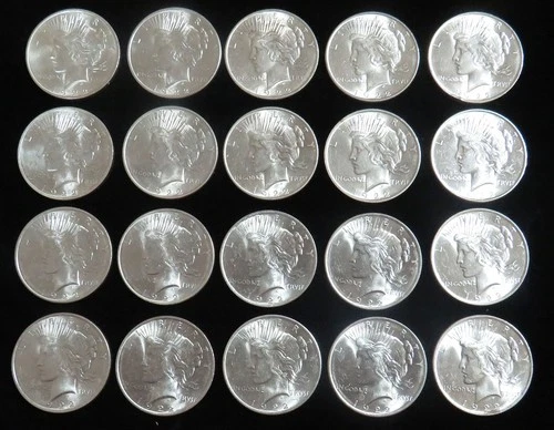 1922 SILVER PEACE 20 COINS $1 DOLLARS FLORIDA HOARD CHOICE AU -MINT STATE ROLL