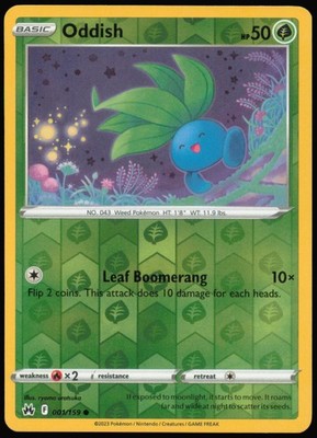 Oddish 001/159 C Crown Zenith Pokemon Reverse Holo NM