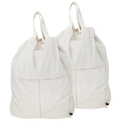 Pack of 2, 100% Breathable Cotton Canvas Laundry Backpack with Drawstring Clo...